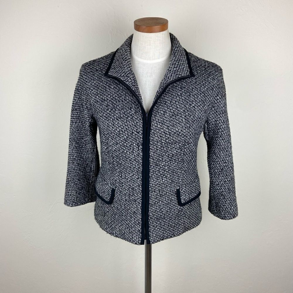 Lafayette 148 Tweed Zip-Up Cashmere-Blend Blazer Jacket - Gray